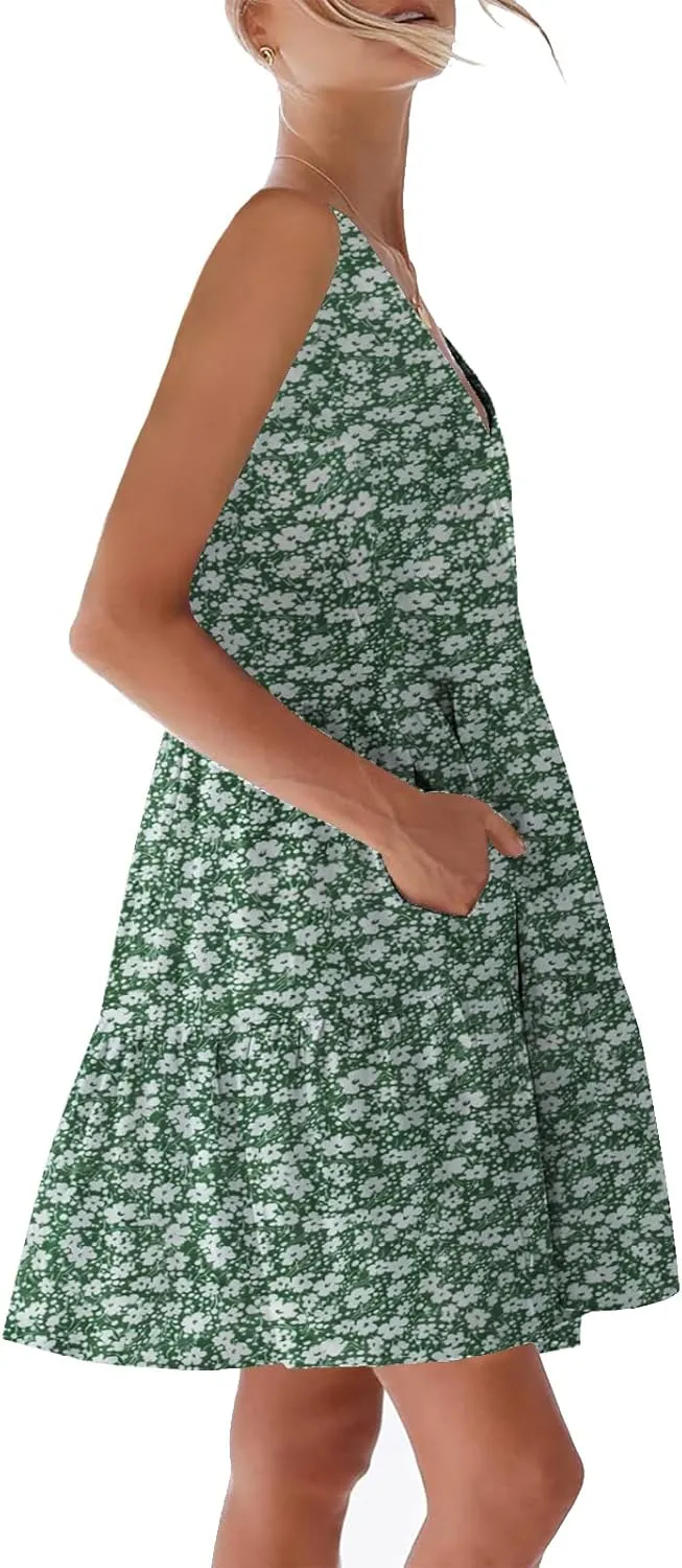 nclook Womens 2025 Summer Casual Dress Sweet Cute V Neck Sleeveless Mini Dresses with Pockets