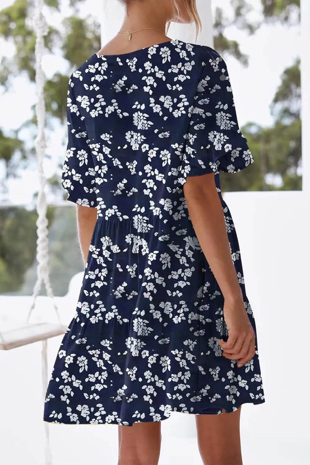 nclook Womens Summer Casual Dresses Sweet Cute Crew Neck Mini Dress with Pockets Ruffle Short Sleeve