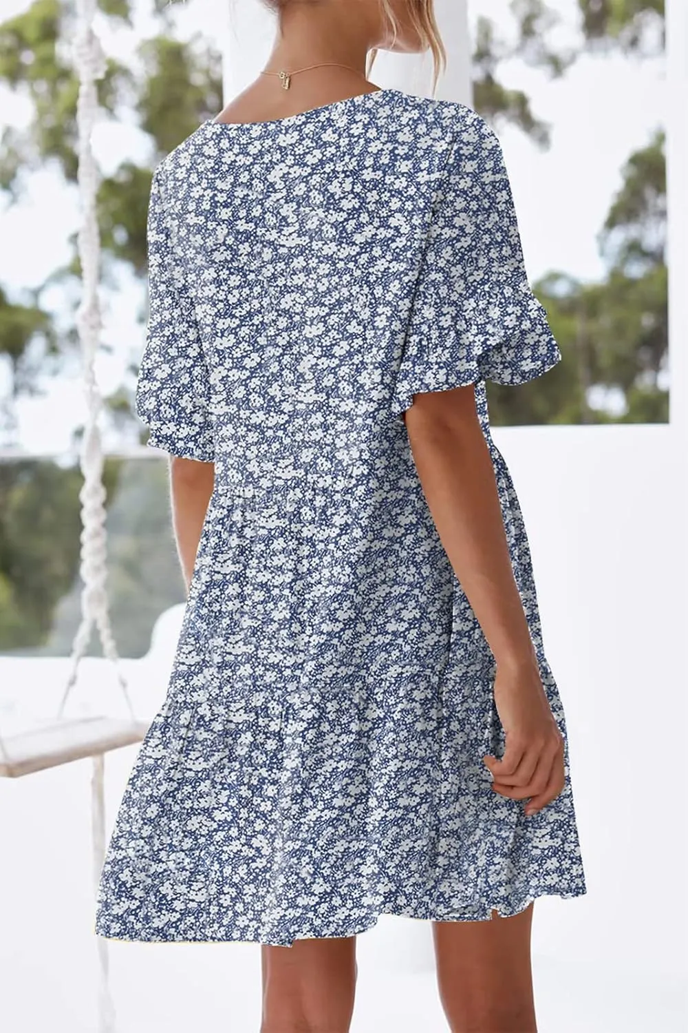 nclook Womens Summer Casual Dresses Sweet Cute Crew Neck Mini Dress with Pockets Ruffle Short Sleeve