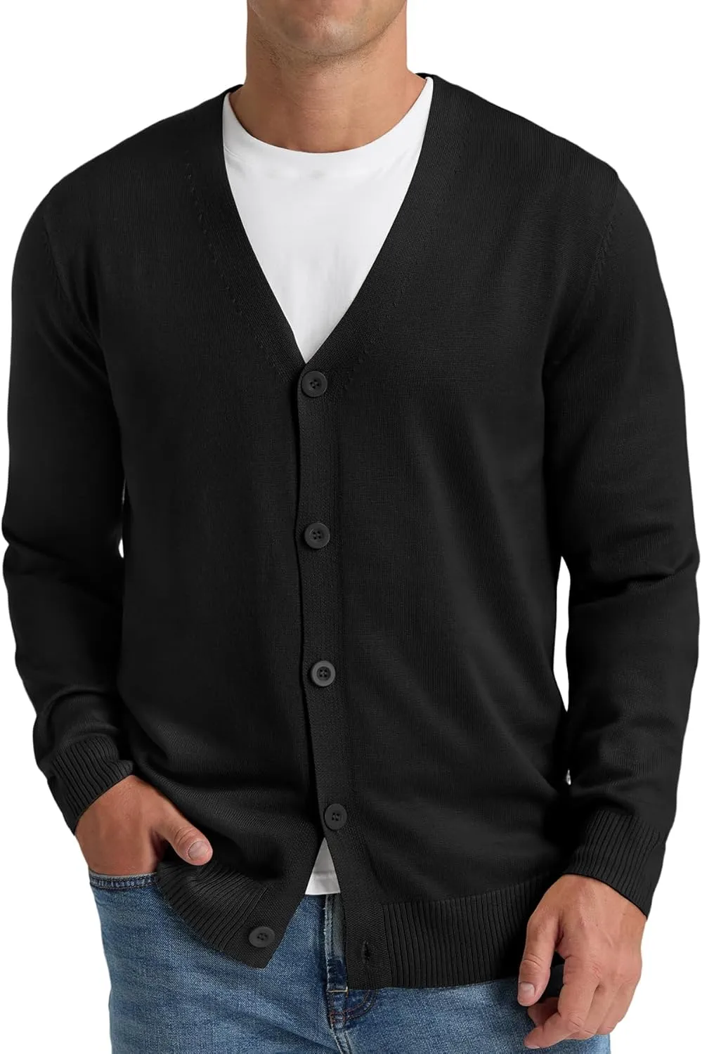 NITAGUT Mens Cardigan Sweater Vintage Striped V-Neck Long Sleeve Button Down Knitted Sweaters