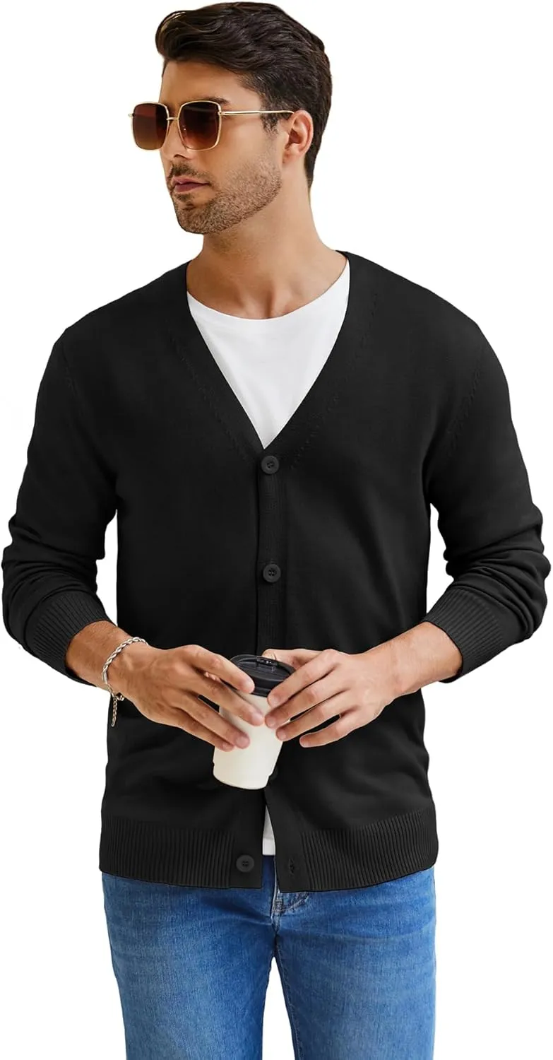NITAGUT Mens Cardigan Sweater Vintage Striped V-Neck Long Sleeve Button Down Knitted Sweaters