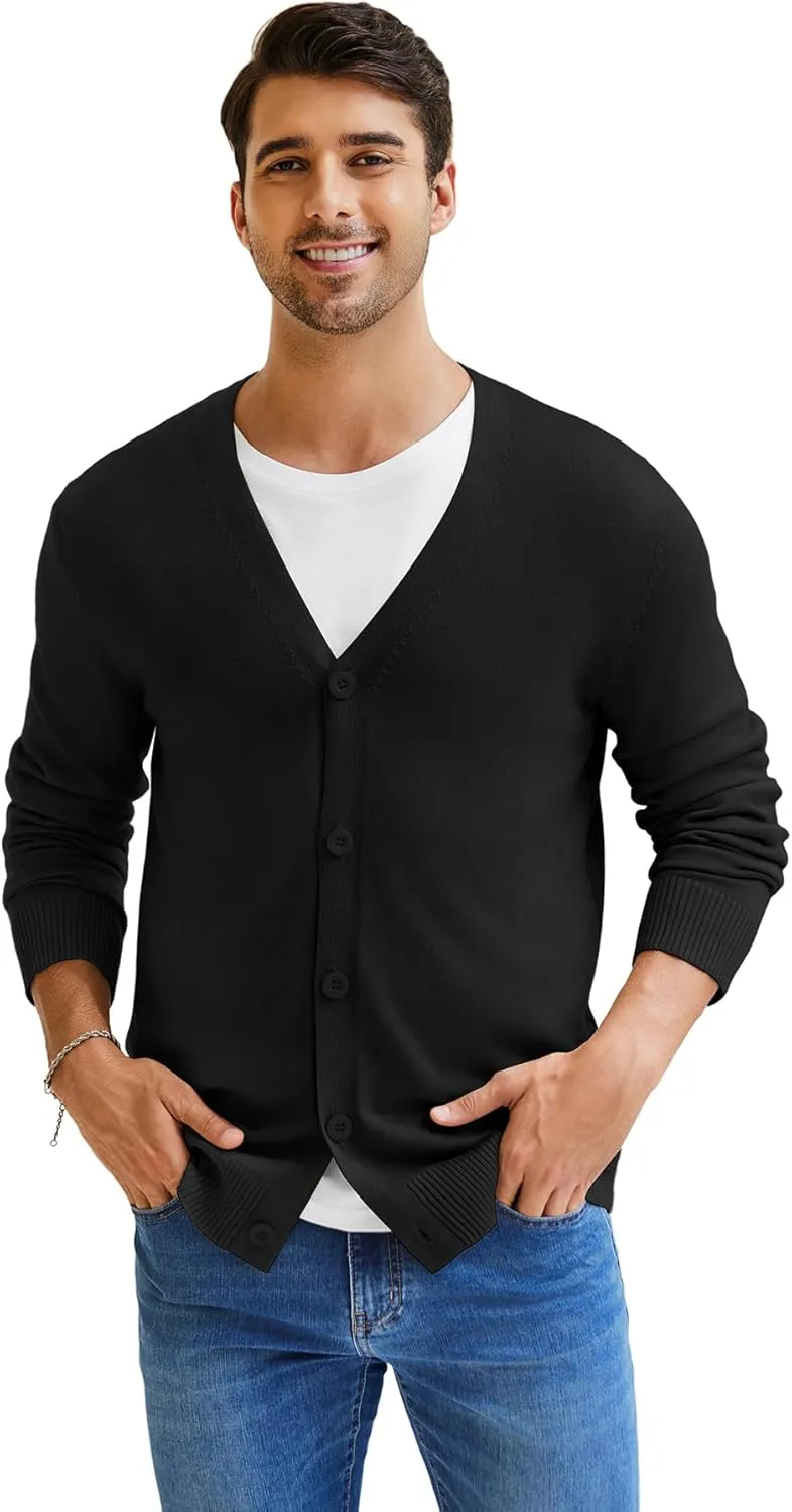 NITAGUT Mens Cardigan Sweater Vintage Striped V-Neck Long Sleeve Button Down Knitted Sweaters