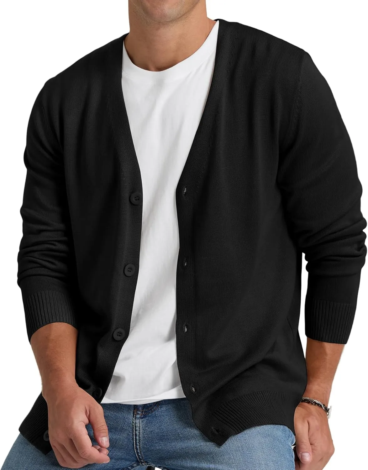 NITAGUT Mens Cardigan Sweater Vintage Striped V-Neck Long Sleeve Button Down Knitted Sweaters