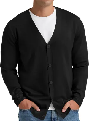NITAGUT Mens Cardigan Sweater Vintage Striped V-Neck Long Sleeve Button Down Knitted Sweaters