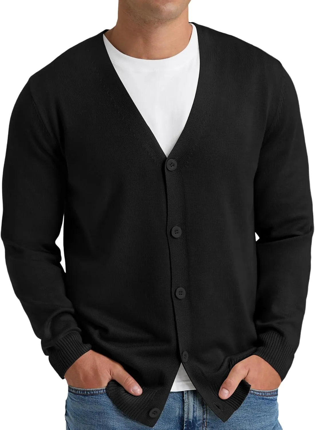 NITAGUT Mens Cardigan Sweater Vintage Striped V-Neck Long Sleeve Button Down Knitted Sweaters