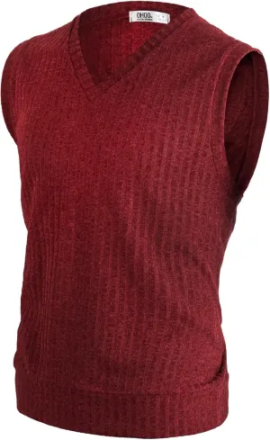 Ohoo Men's Cotton Blended Slim Fit Sweater Vest Knit V-Neck Sleeveless Pullover Sweater