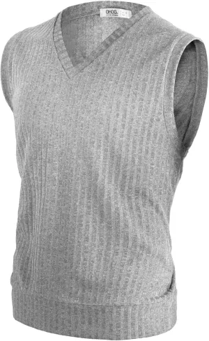 Ohoo Men's Cotton Blended Slim Fit Sweater Vest Knit V-Neck Sleeveless Pullover Sweater