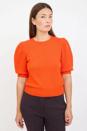 Orange Wool Puffed Sleeve Sweater