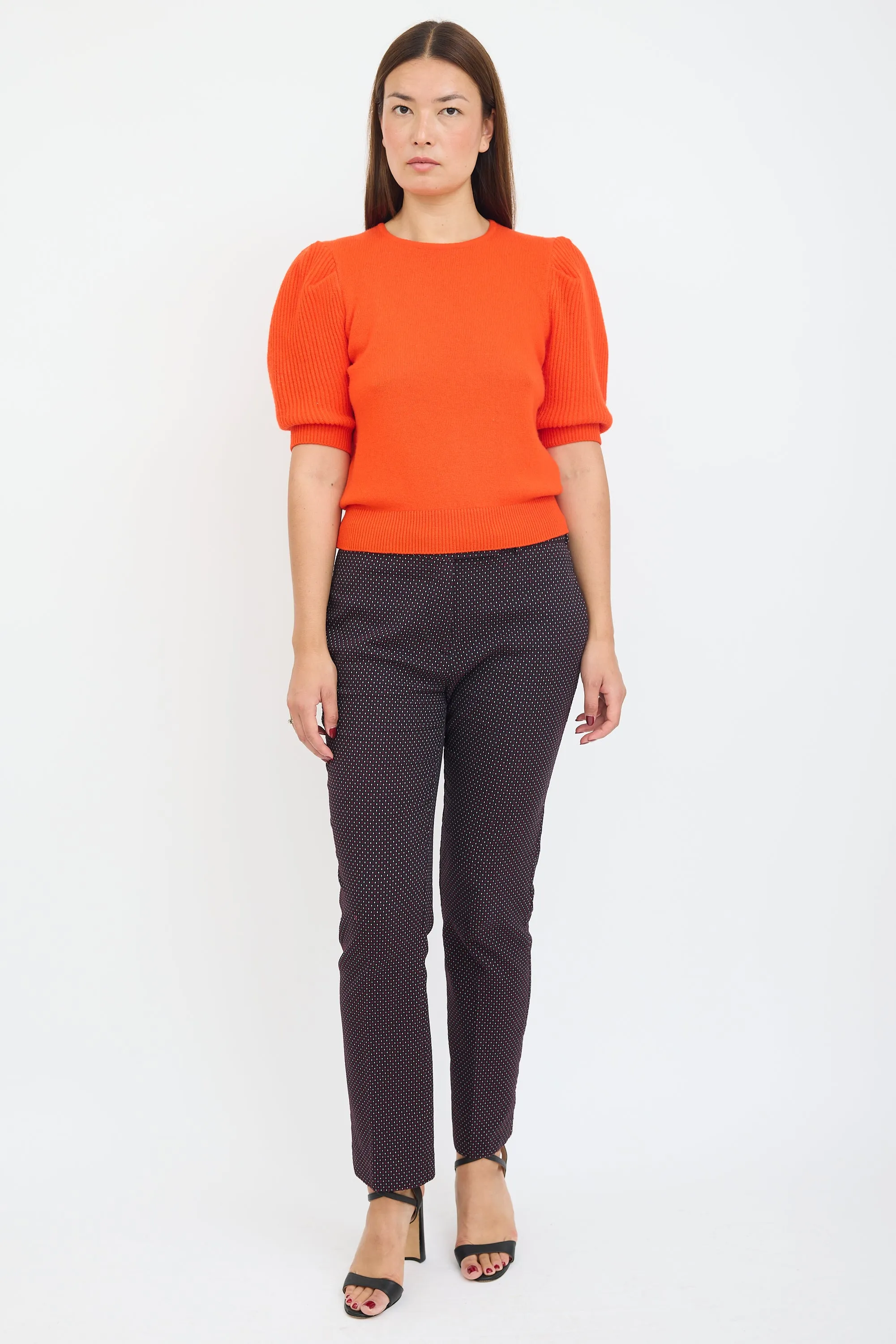 Orange Wool Puffed Sleeve Sweater
