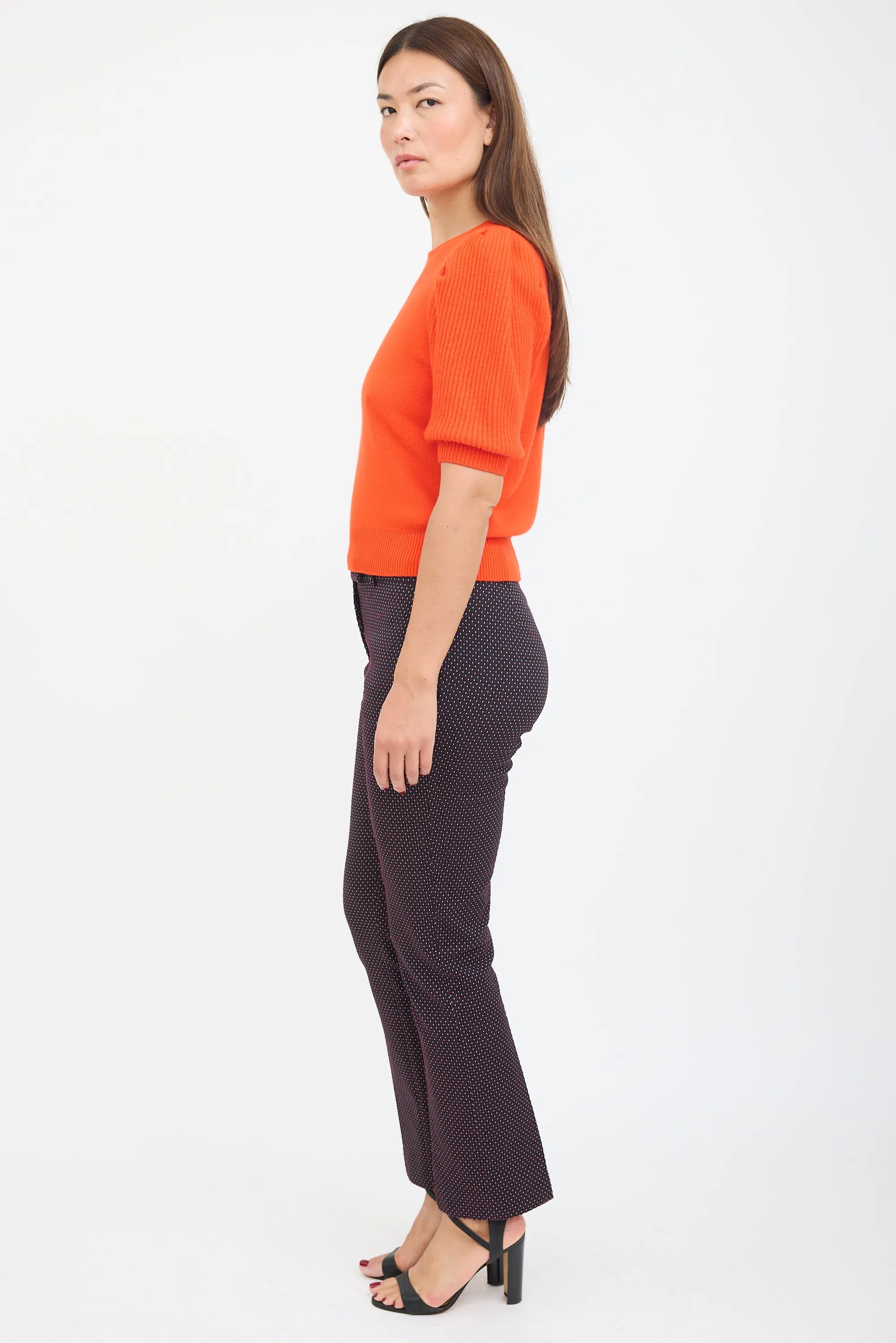 Orange Wool Puffed Sleeve Sweater
