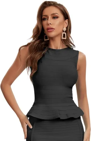 Peplum Sleeveless Pure Color Bodycon Rayon Bandage Tank Top