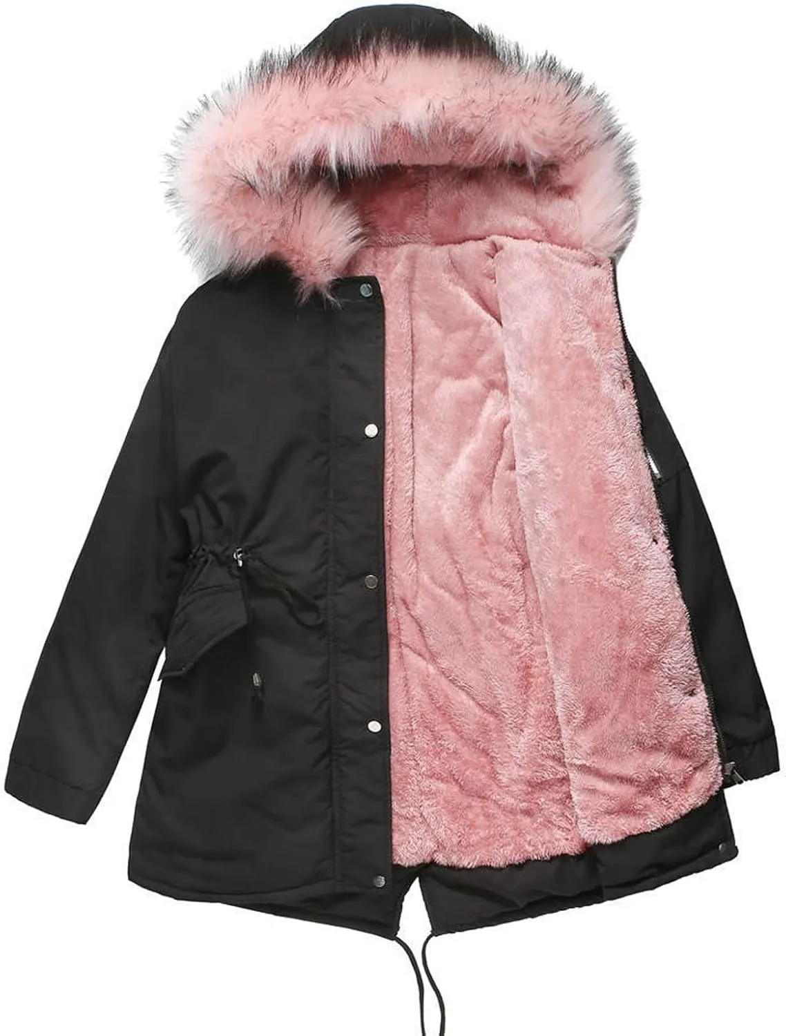 PETYCZEN Parka Jacket Women Winter Thicken Warm Faux Fur Coats Plus Size Windbreaker Puffer Snow Jackets Overcoat with Hood