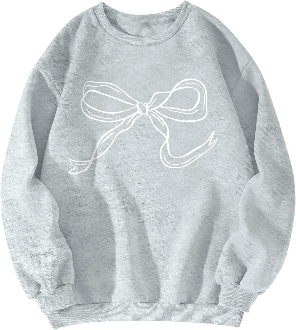 Pink Bow Sweatshirt Oversized Crewneck Sweatshirt Fall Pullover Sweatshirt Long Sleeve Bow Print Sweater Y2k Tops