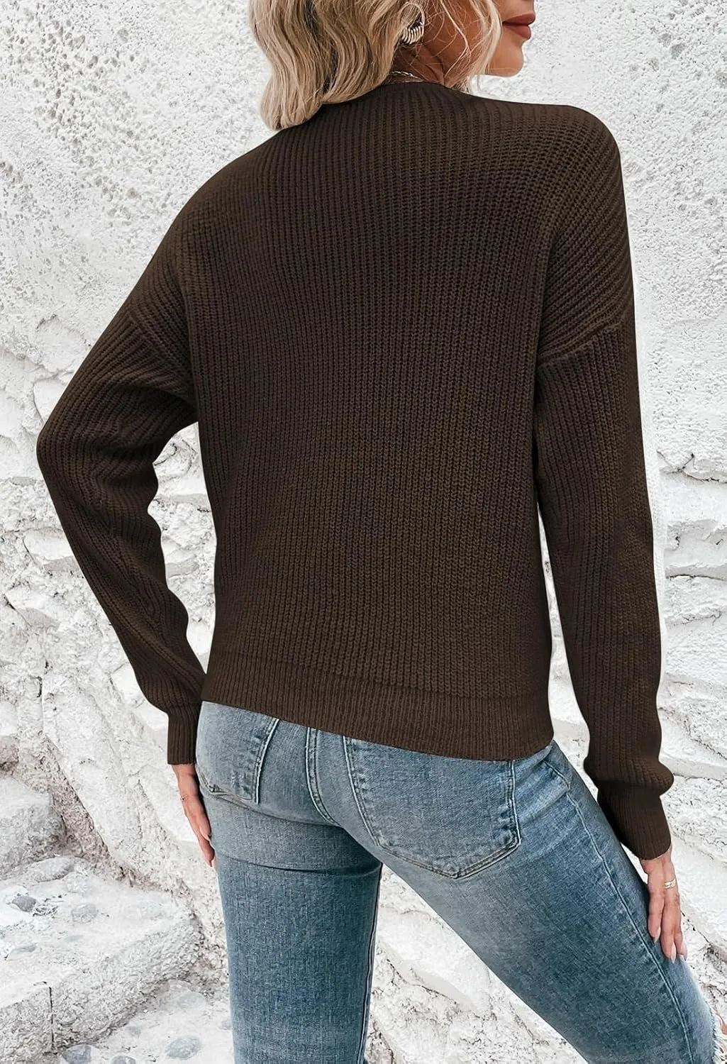 Pink Queen Women's 2024 Casual Pullover Sweaters Sexy V Neck Long Sleeve Twist Knot Cropped Knit Sweater Tops