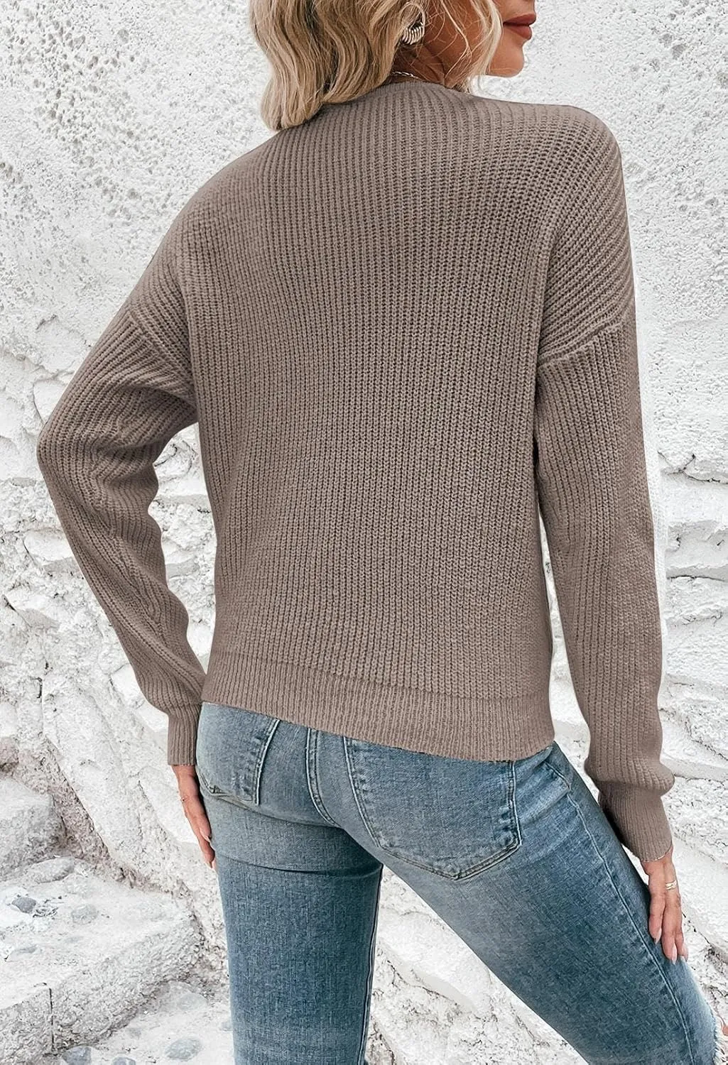 Pink Queen Women's 2024 Casual Pullover Sweaters Sexy V Neck Long Sleeve Twist Knot Cropped Knit Sweater Tops