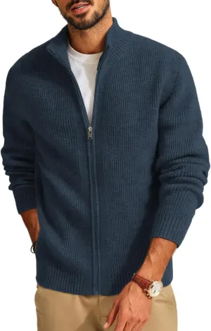 PJ PAUL JONES Mens Full Zip Cardigan Sweater Casual Ribbed Knitted Sweater for Men