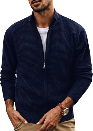 PJ PAUL JONES Men's Full Zip Cardigan Sweaters Casual Stand Collar Cardigan Slim Fit Knitted Sweater