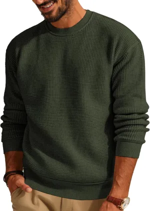 PJ PAUL JONES Mens Sweater Crewneck Knit Sweaters Casual Waffle Pullover Sweater for Men