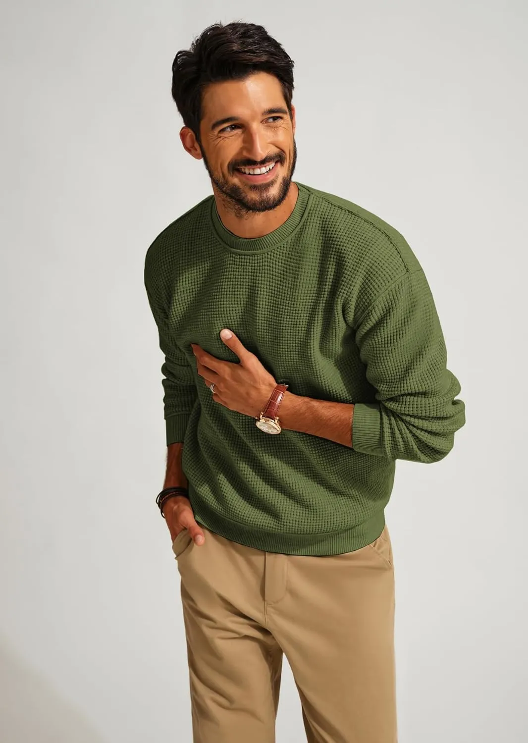PJ PAUL JONES Mens Sweater Crewneck Knit Sweaters Casual Waffle Pullover Sweater for Men