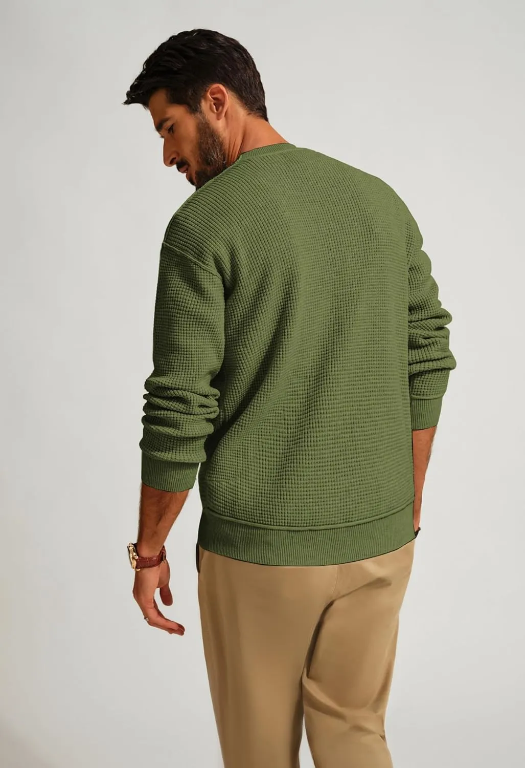 PJ PAUL JONES Mens Sweater Crewneck Knit Sweaters Casual Waffle Pullover Sweater for Men