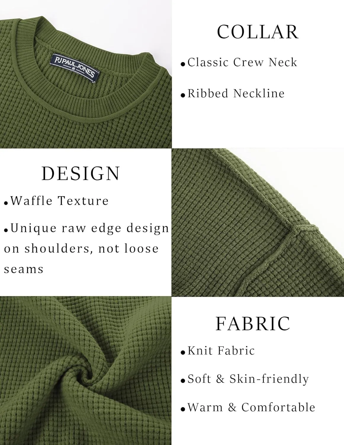 PJ PAUL JONES Mens Sweater Crewneck Knit Sweaters Casual Waffle Pullover Sweater for Men