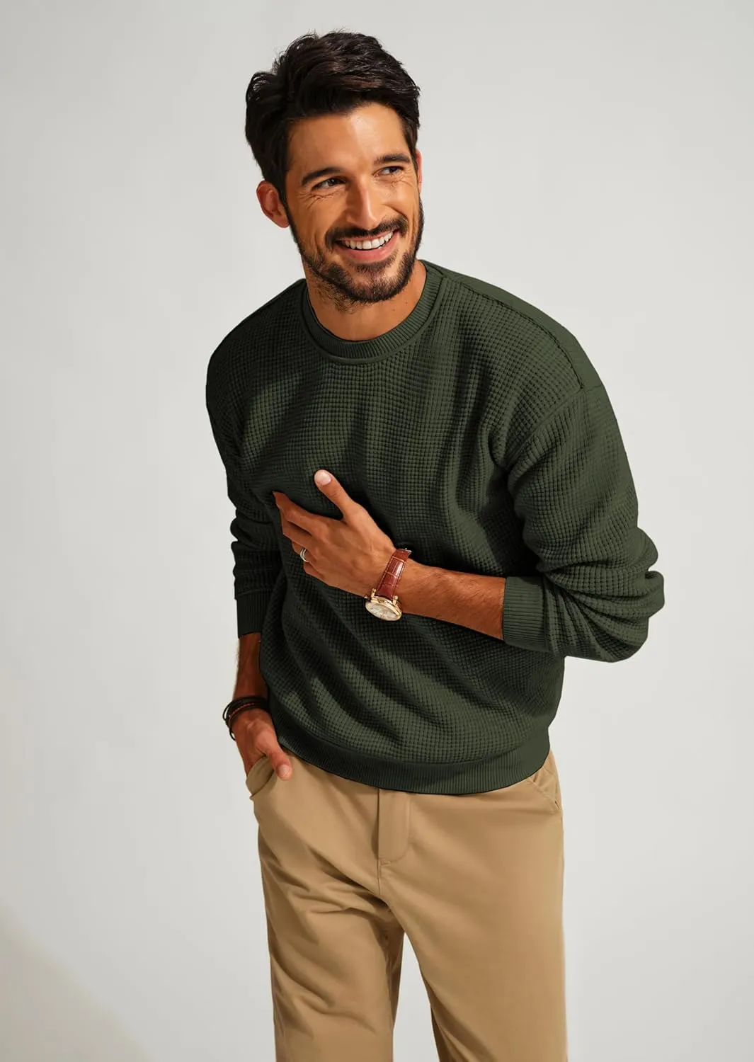 PJ PAUL JONES Mens Sweater Crewneck Knit Sweaters Casual Waffle Pullover Sweater for Men