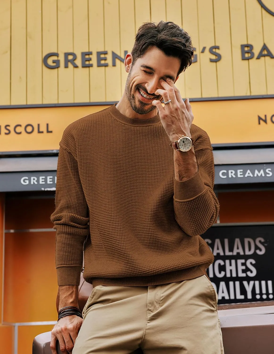 PJ PAUL JONES Mens Sweater Crewneck Knit Sweaters Casual Waffle Pullover Sweater for Men