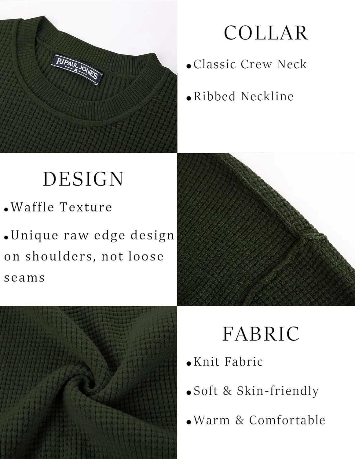 PJ PAUL JONES Mens Sweater Crewneck Knit Sweaters Casual Waffle Pullover Sweater for Men