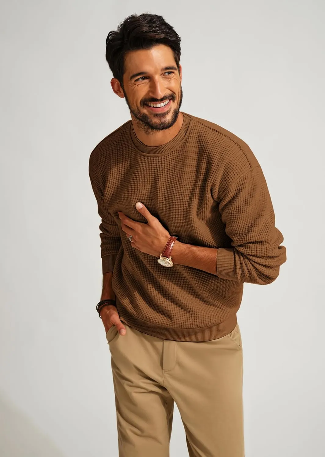 PJ PAUL JONES Mens Sweater Crewneck Knit Sweaters Casual Waffle Pullover Sweater for Men