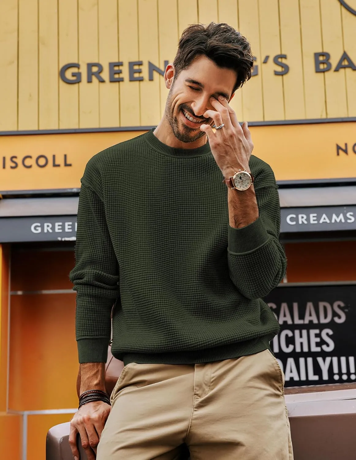PJ PAUL JONES Mens Sweater Crewneck Knit Sweaters Casual Waffle Pullover Sweater for Men