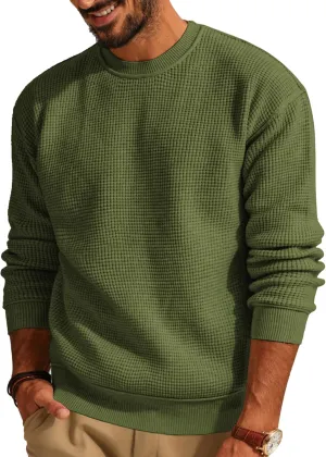 PJ PAUL JONES Mens Sweater Crewneck Knit Sweaters Casual Waffle Pullover Sweater for Men