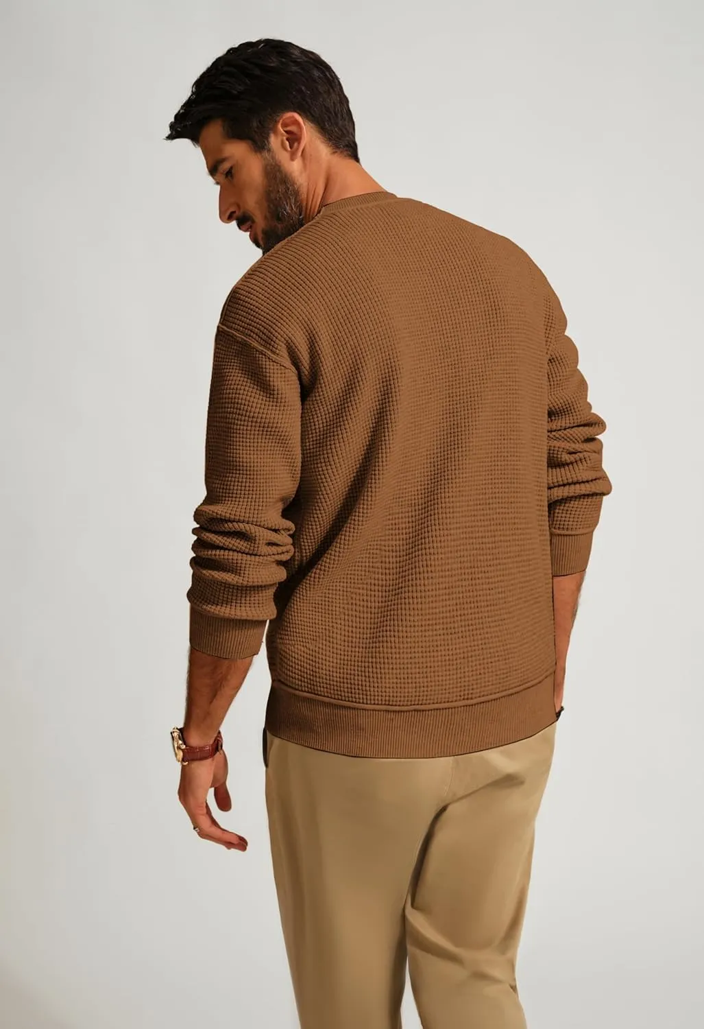 PJ PAUL JONES Mens Sweater Crewneck Knit Sweaters Casual Waffle Pullover Sweater for Men