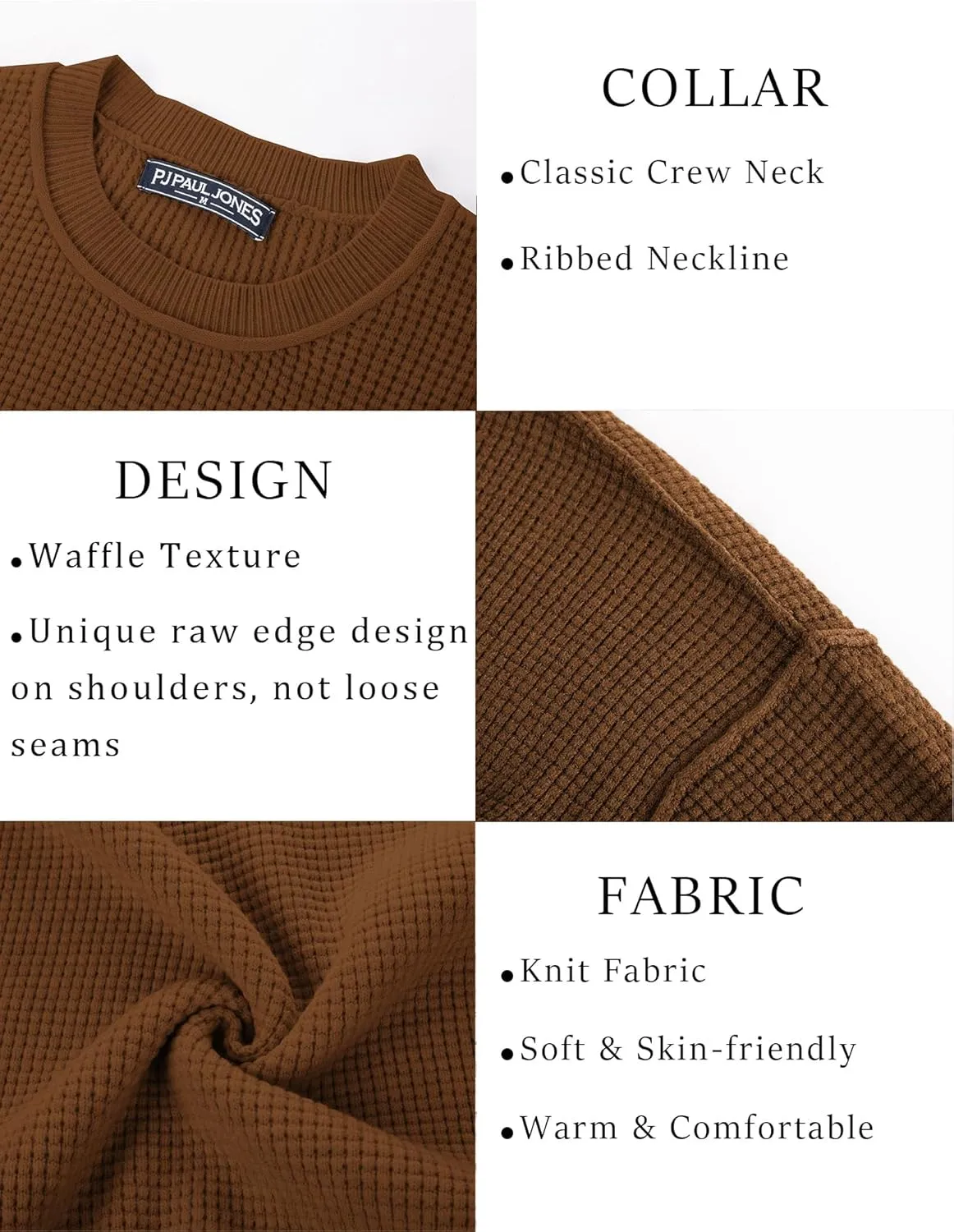 PJ PAUL JONES Mens Sweater Crewneck Knit Sweaters Casual Waffle Pullover Sweater for Men
