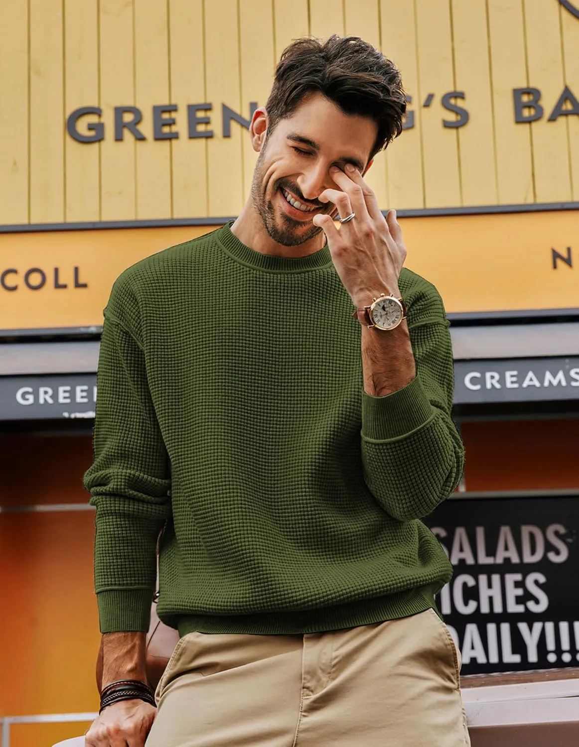 PJ PAUL JONES Mens Sweater Crewneck Knit Sweaters Casual Waffle Pullover Sweater for Men