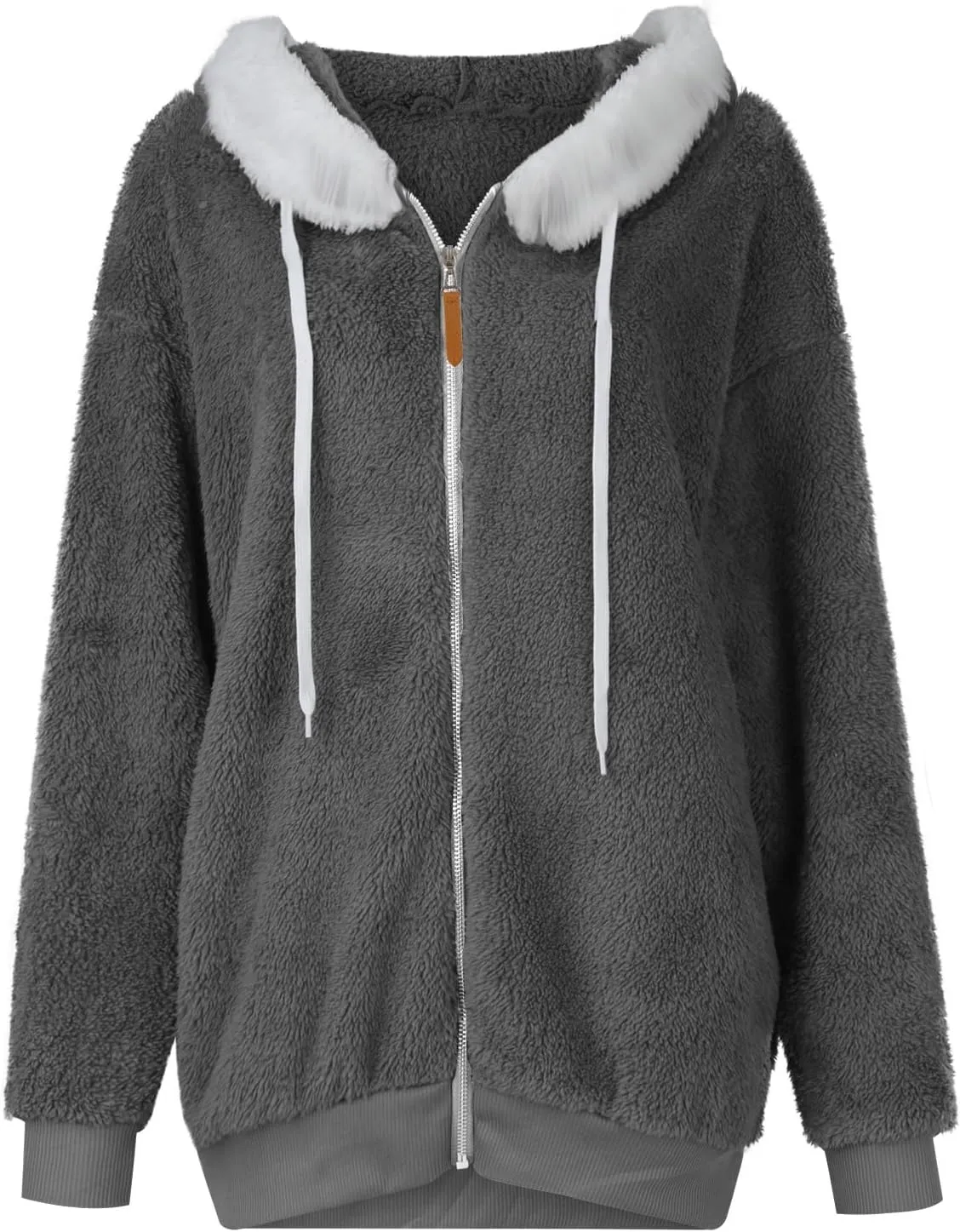 Plus Size Winter Coats For Women Full Zip Oversized Fleece Sherpa Jacket Drawstring Fuzzy Hooded Outerwear w/Pockets