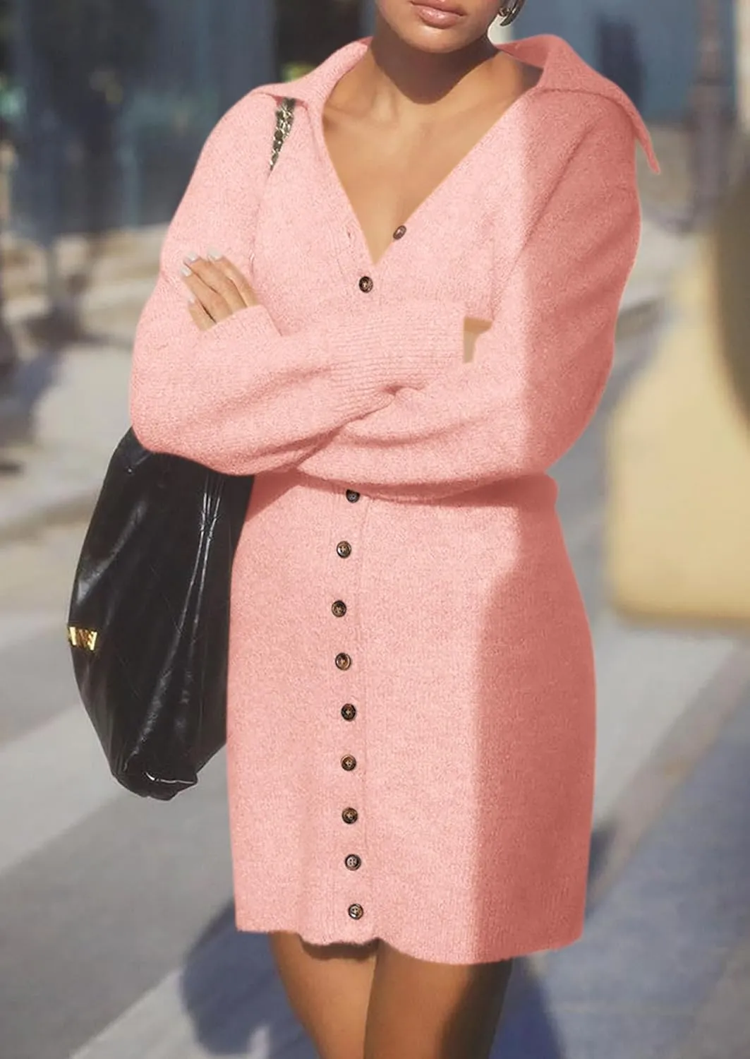 PRETTYGARDEN Sweater Dresses for Women 2025 Trendy Long Sleeve Button Down Short Spring Dress