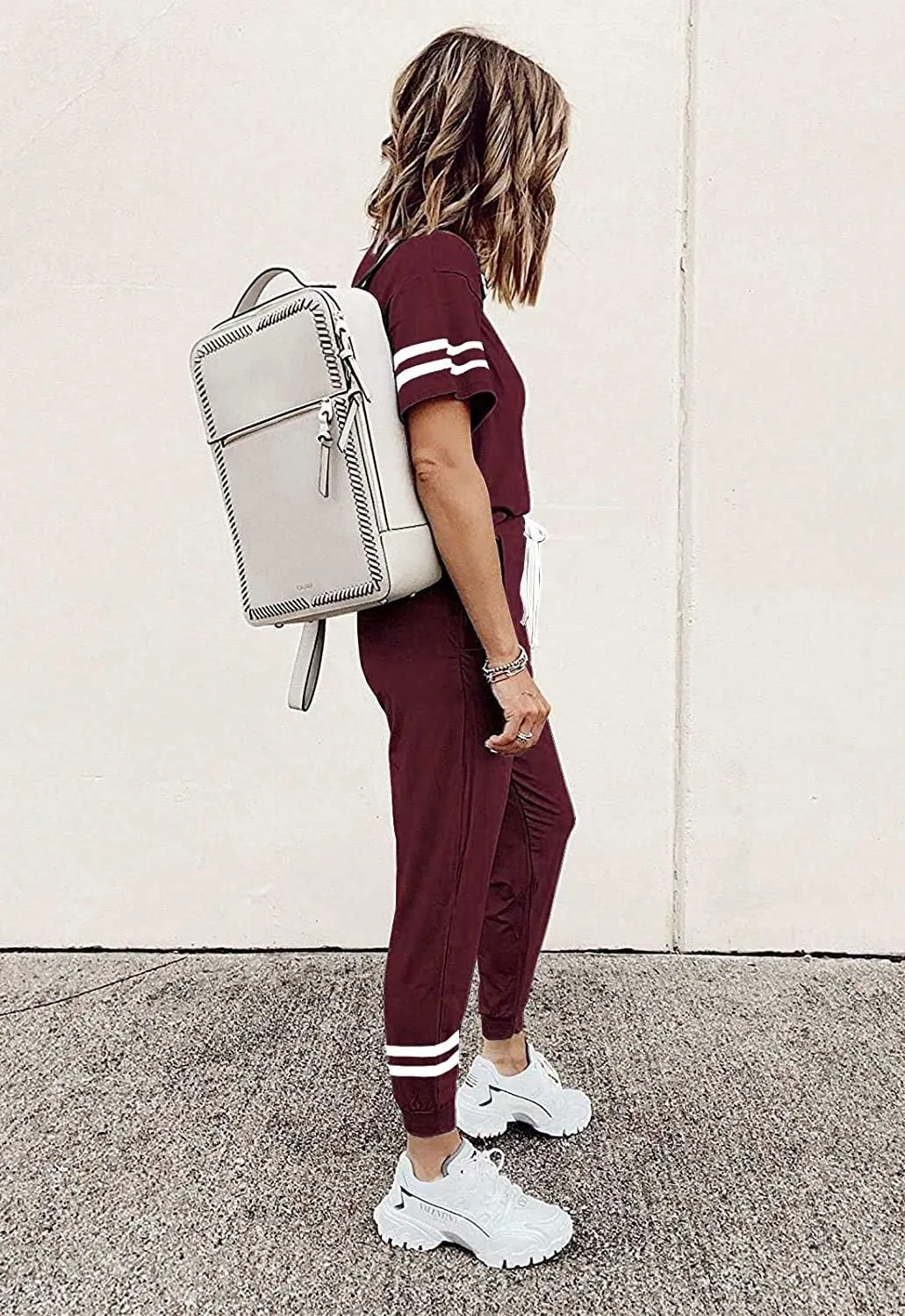 PRETTYGARDEN Women Summer Two Piece Outfits Striped Short Sleeve Pullover and Long Pants Tracksuit Travel Pajama Lounge Set