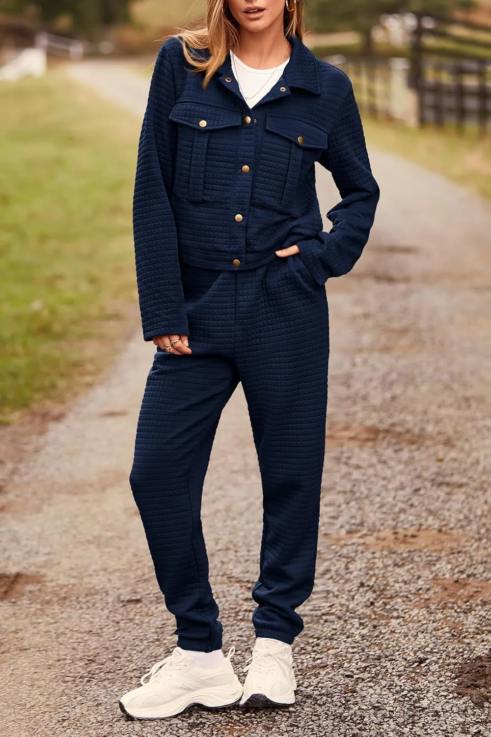 PRETTYGARDEN Womens 2025 Winter 2 Piece Outfit Tracksuit Long Sleeve Button Down Shacket Jacket Pockets Long Pants Casual Set