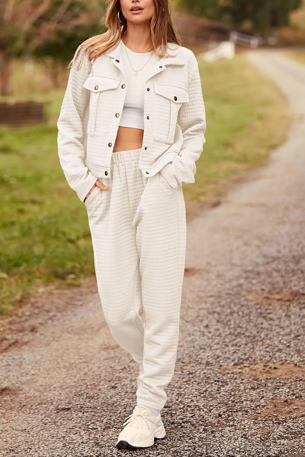PRETTYGARDEN Womens 2025 Winter 2 Piece Outfit Tracksuit Long Sleeve Button Down Shacket Jacket Pockets Long Pants Casual Set