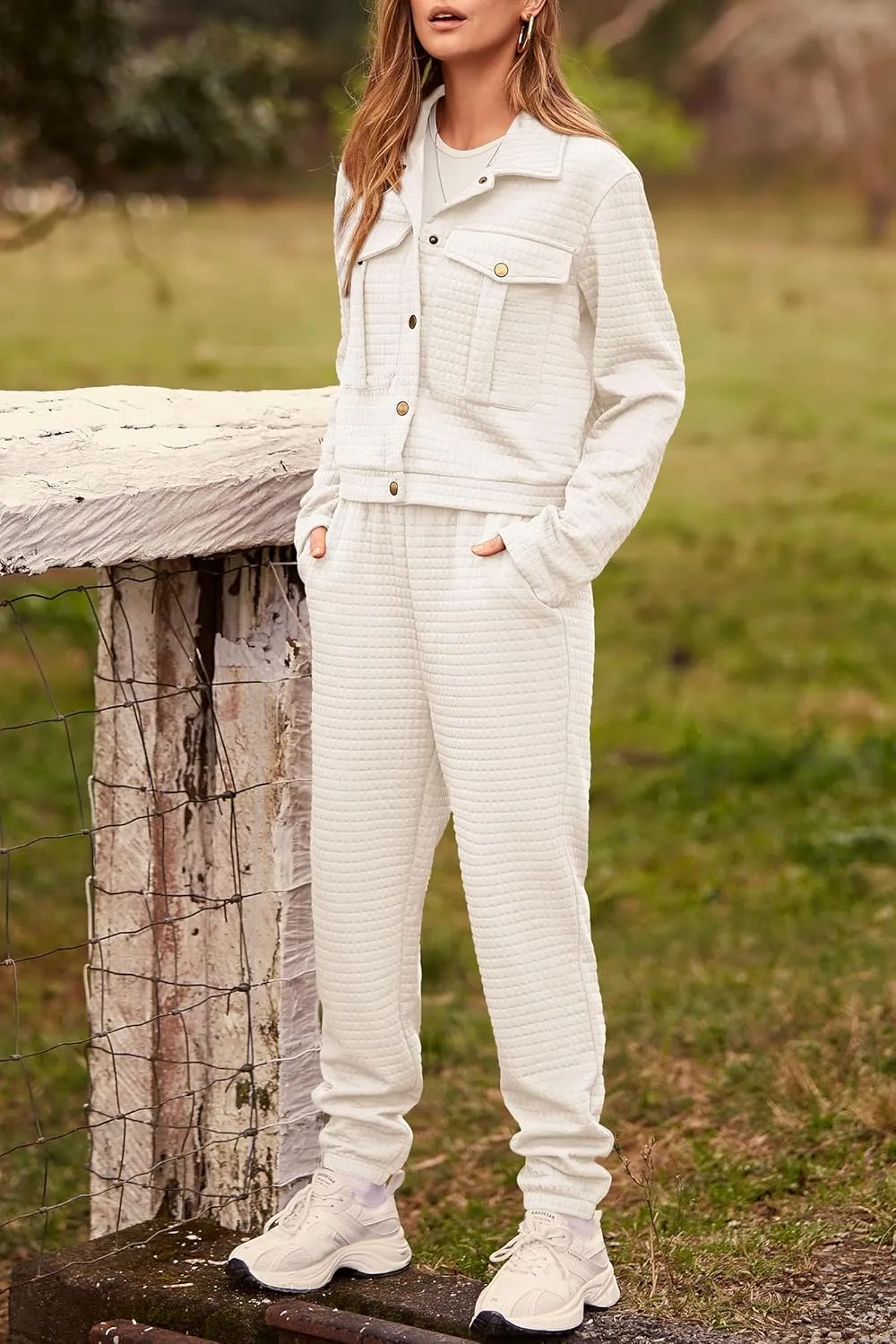 PRETTYGARDEN Womens 2025 Winter 2 Piece Outfit Tracksuit Long Sleeve Button Down Shacket Jacket Pockets Long Pants Casual Set