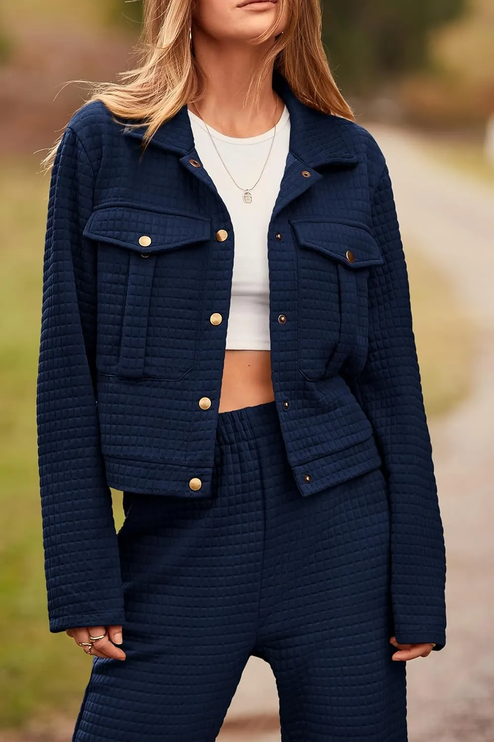 PRETTYGARDEN Womens 2025 Winter 2 Piece Outfit Tracksuit Long Sleeve Button Down Shacket Jacket Pockets Long Pants Casual Set