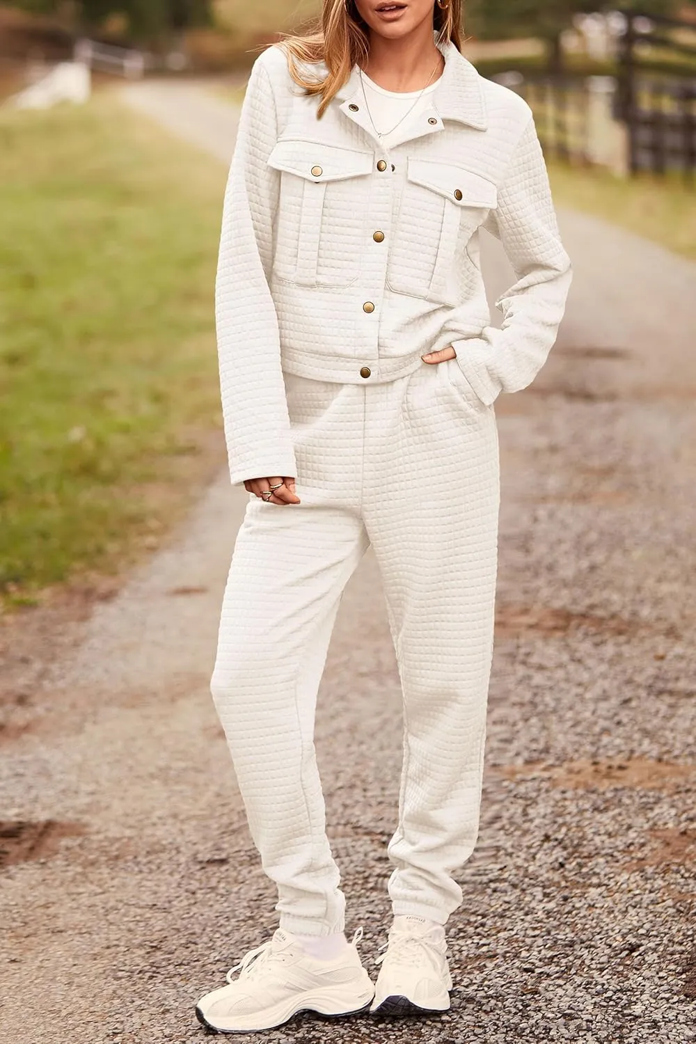 PRETTYGARDEN Womens 2025 Winter 2 Piece Outfit Tracksuit Long Sleeve Button Down Shacket Jacket Pockets Long Pants Casual Set