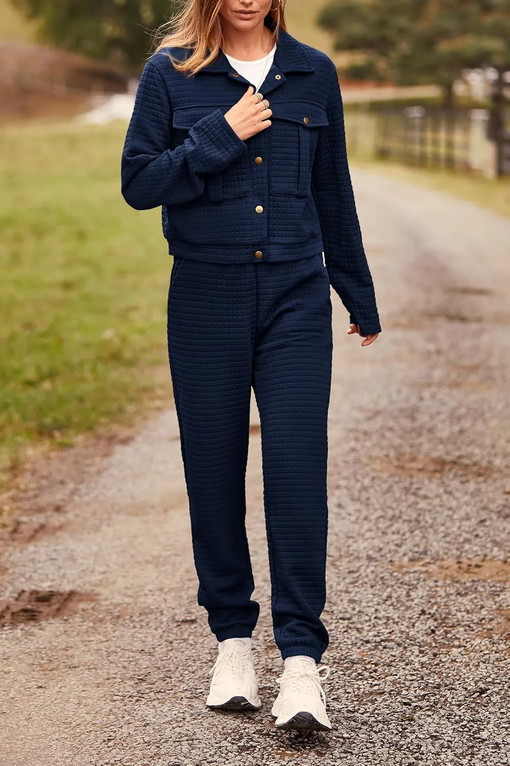 PRETTYGARDEN Womens 2025 Winter 2 Piece Outfit Tracksuit Long Sleeve Button Down Shacket Jacket Pockets Long Pants Casual Set