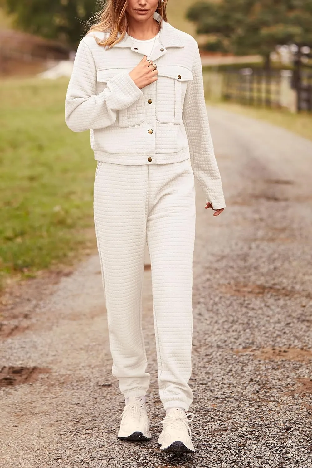 PRETTYGARDEN Womens 2025 Winter 2 Piece Outfit Tracksuit Long Sleeve Button Down Shacket Jacket Pockets Long Pants Casual Set