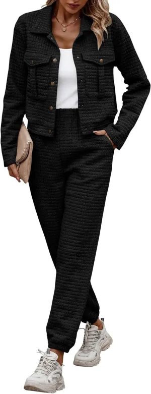 PRETTYGARDEN Womens 2025 Winter 2 Piece Outfit Tracksuit Long Sleeve Button Down Shacket Jacket Pockets Long Pants Casual Set