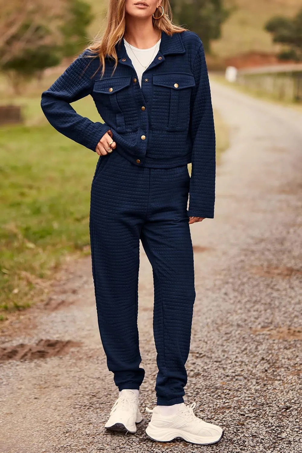 PRETTYGARDEN Womens 2025 Winter 2 Piece Outfit Tracksuit Long Sleeve Button Down Shacket Jacket Pockets Long Pants Casual Set