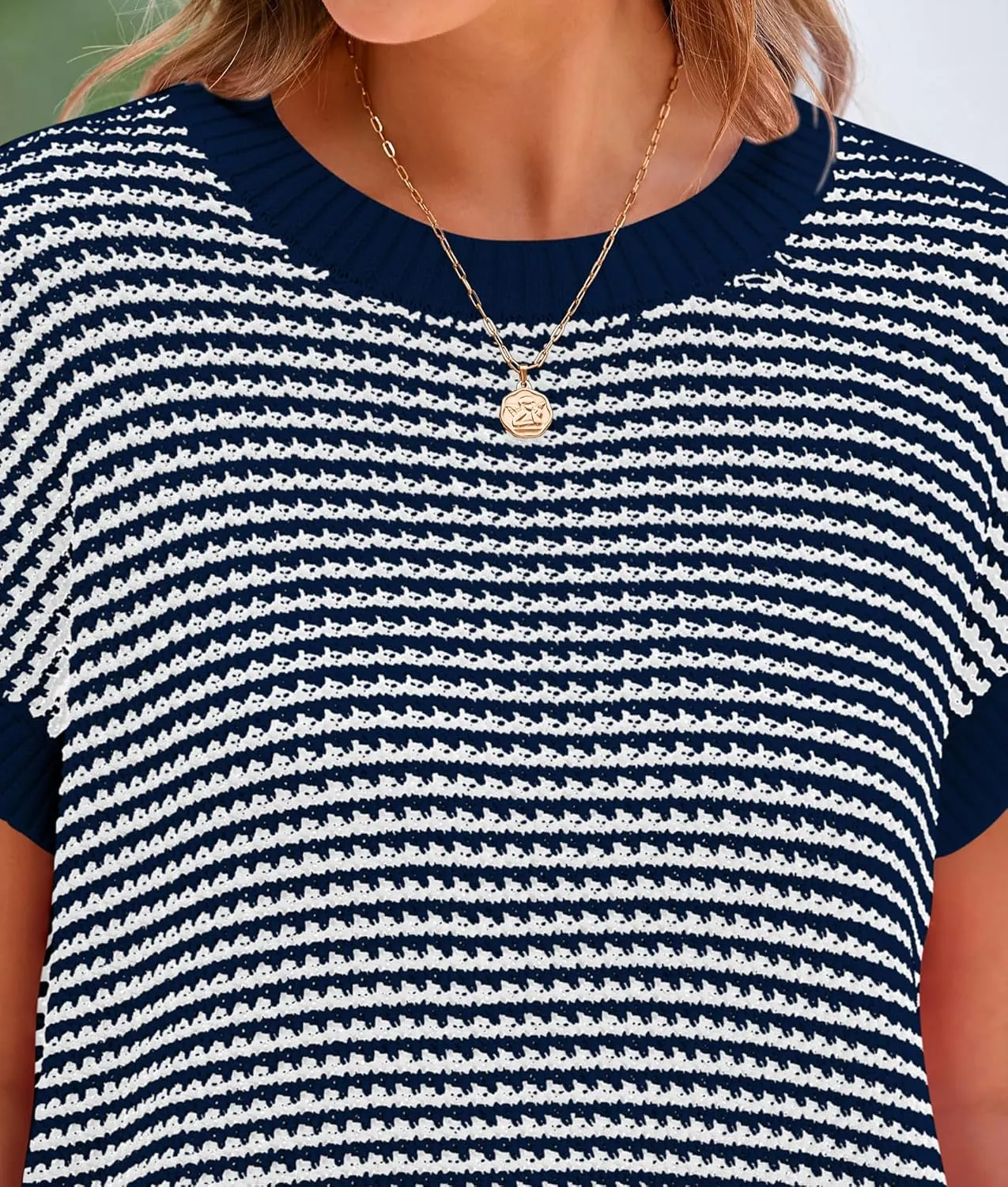 PRETTYGARDEN Womens Short Sleeve Sweater Spring Summer 2025 Round Neck Striped Pullover Cap Sleeve Knit Sweater Vest Tops