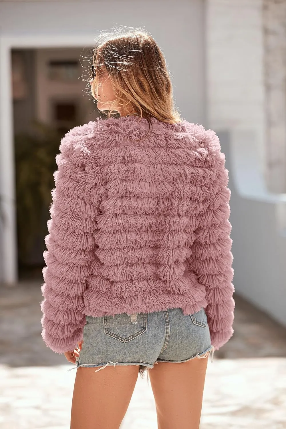 PRETTYGARDEN Womens Winter Coats Fashion Faux Fur Long Sleeve Fleece Shaggy Lightweight Fall Cropped Jacket Outerwear