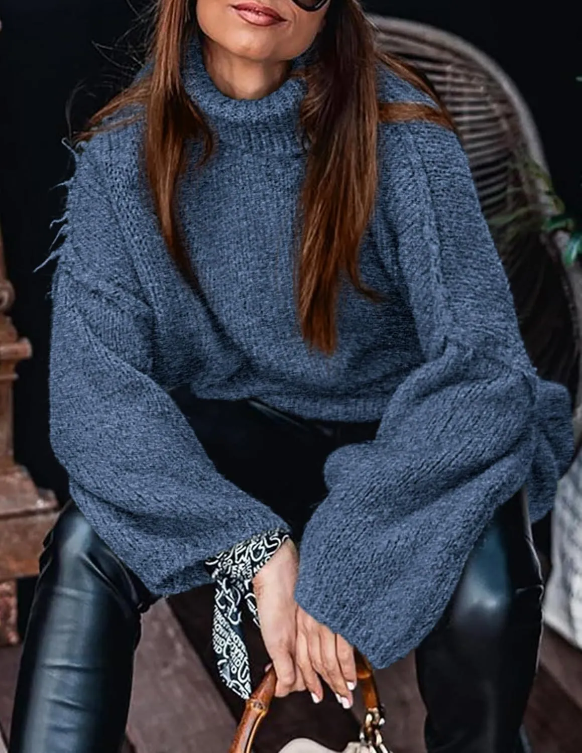 PRETTYGARDEN Women's Winter Turtleneck Oversized Sweaters Long Sleeve Chunky Knit Slouchy Pullover Sweater Tops