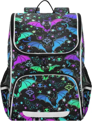 Psychedelic Bats Backpack 16 Inch Stylish Casual Rucksack Daypacks, College School Student Laptop Backpack